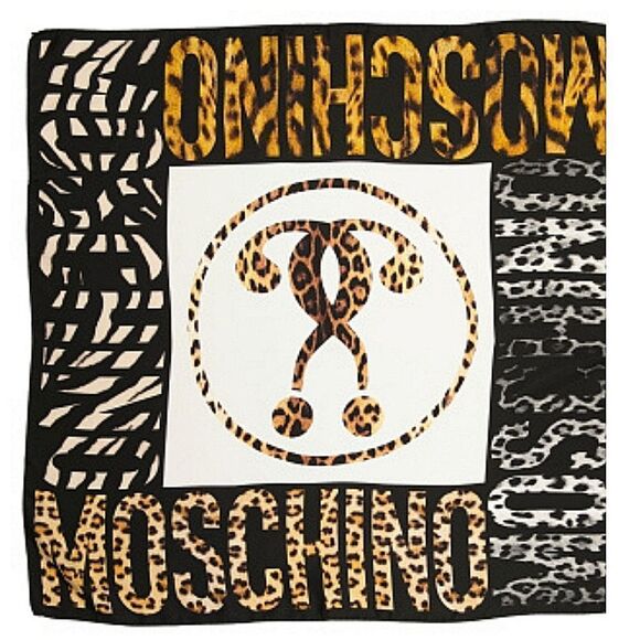 MOSCHINO Women's Silk Animal Printed Large square logo Scarf Size 35x35 - Picture 1 of 10